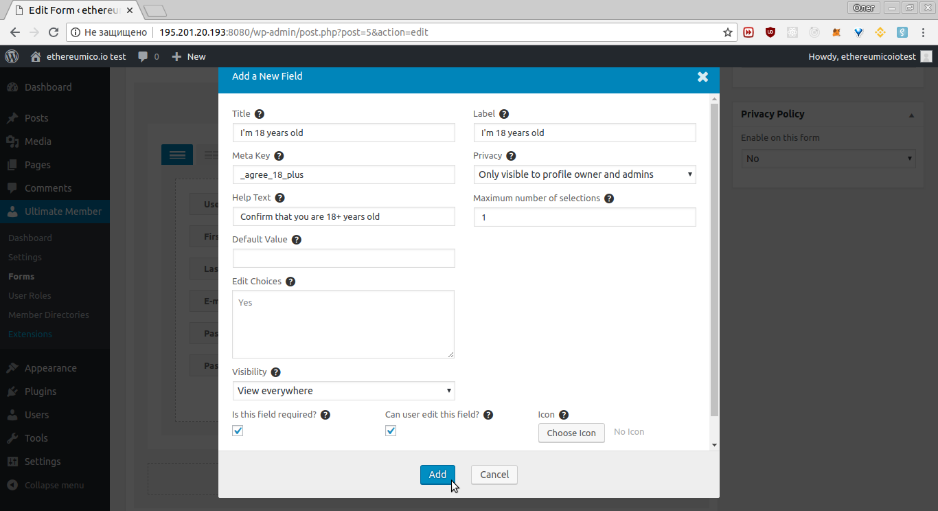 Ultimate Member plugin field editor