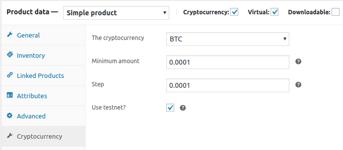 Bitcoin Product Settings