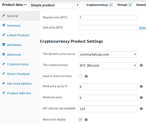 Bitcoin Product Dynamic Price Settings