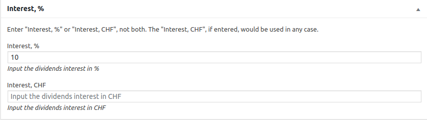 Interest in % or fixed sum can be specified