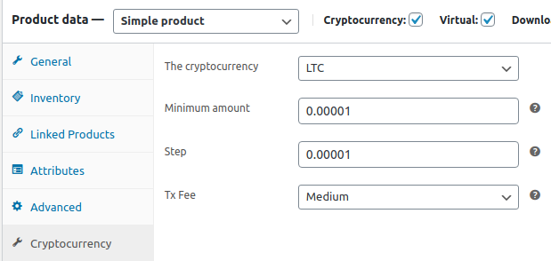 Litecoin Product Settings