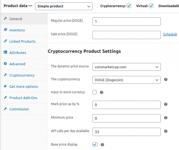 Dogecoin Product Dynamic Price Settings