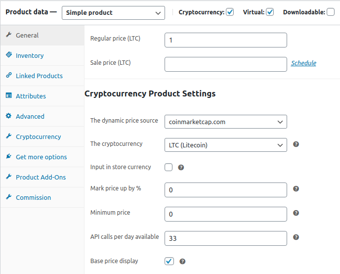 Litecoin Product Dynamic Price Settings