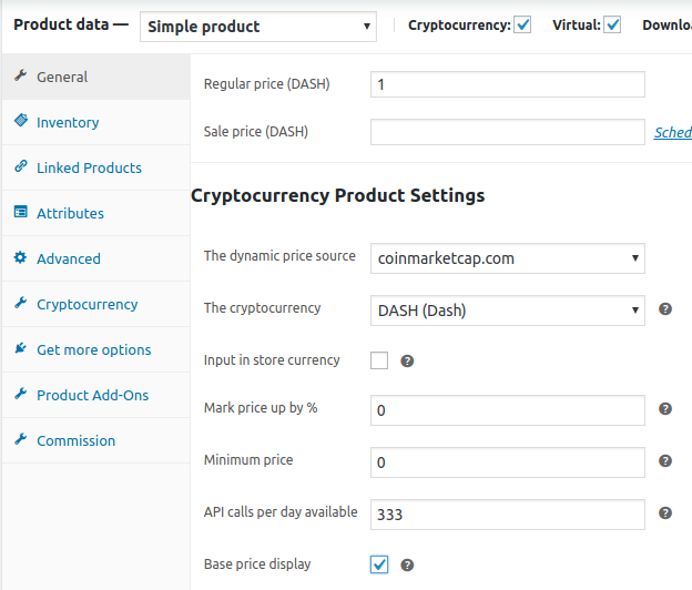 Dash Product Dynamic Price Settings