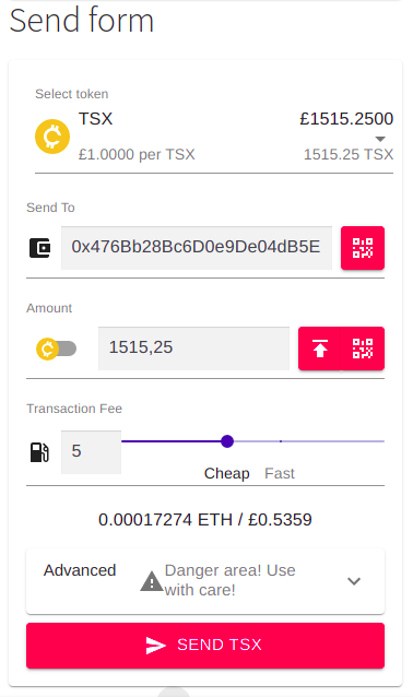 Ethereum Wallet Send Form