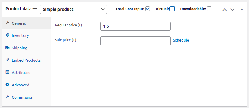 Mark the product to display the Total Cost Input